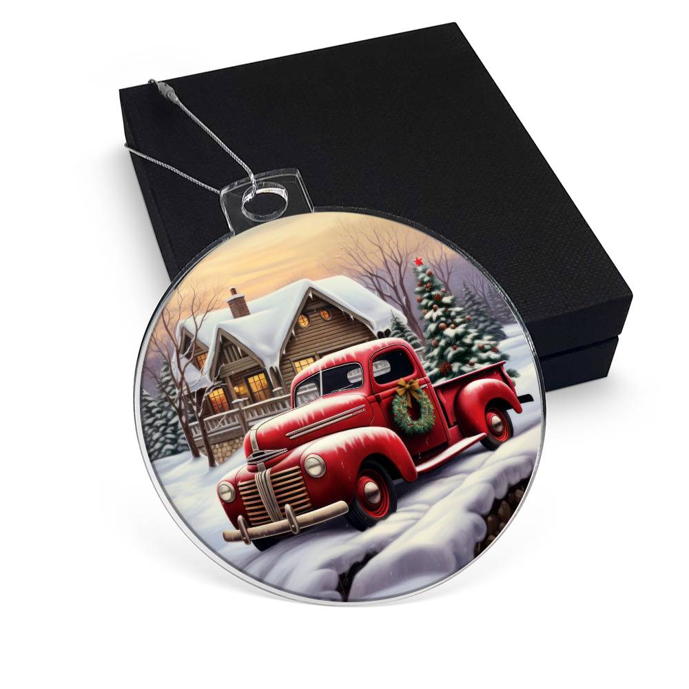 Red Truck Acrylic Christmas Ornament-[Heartfelt Family Gift]