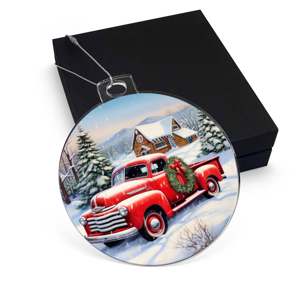 Red Pick Up Truck Acrylic Ornament-[Heartfelt Family Gift]