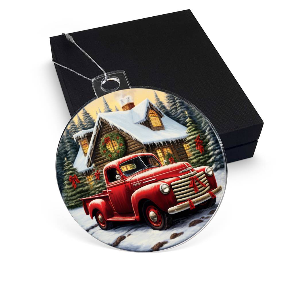 Red Pickup Truck Acrylic Christmas Ornament-[Heartfelt Family Gift]