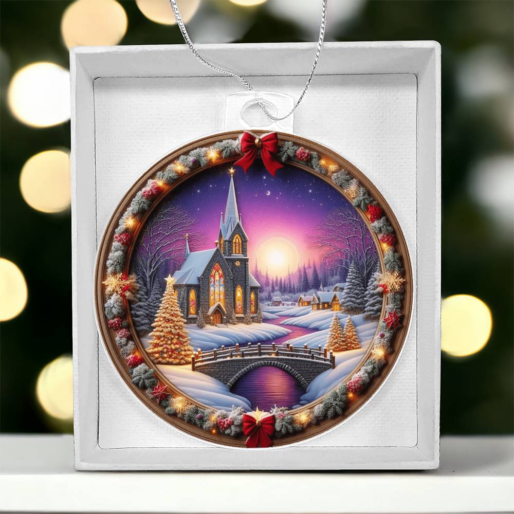 Snowy Church Acrylic Christmas Ornament