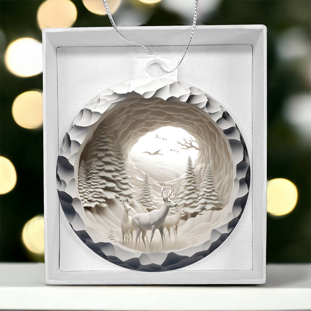 Acrylic Christmas Ornament Snowy Woods 3D Effect-[Heartfelt Family Gift]