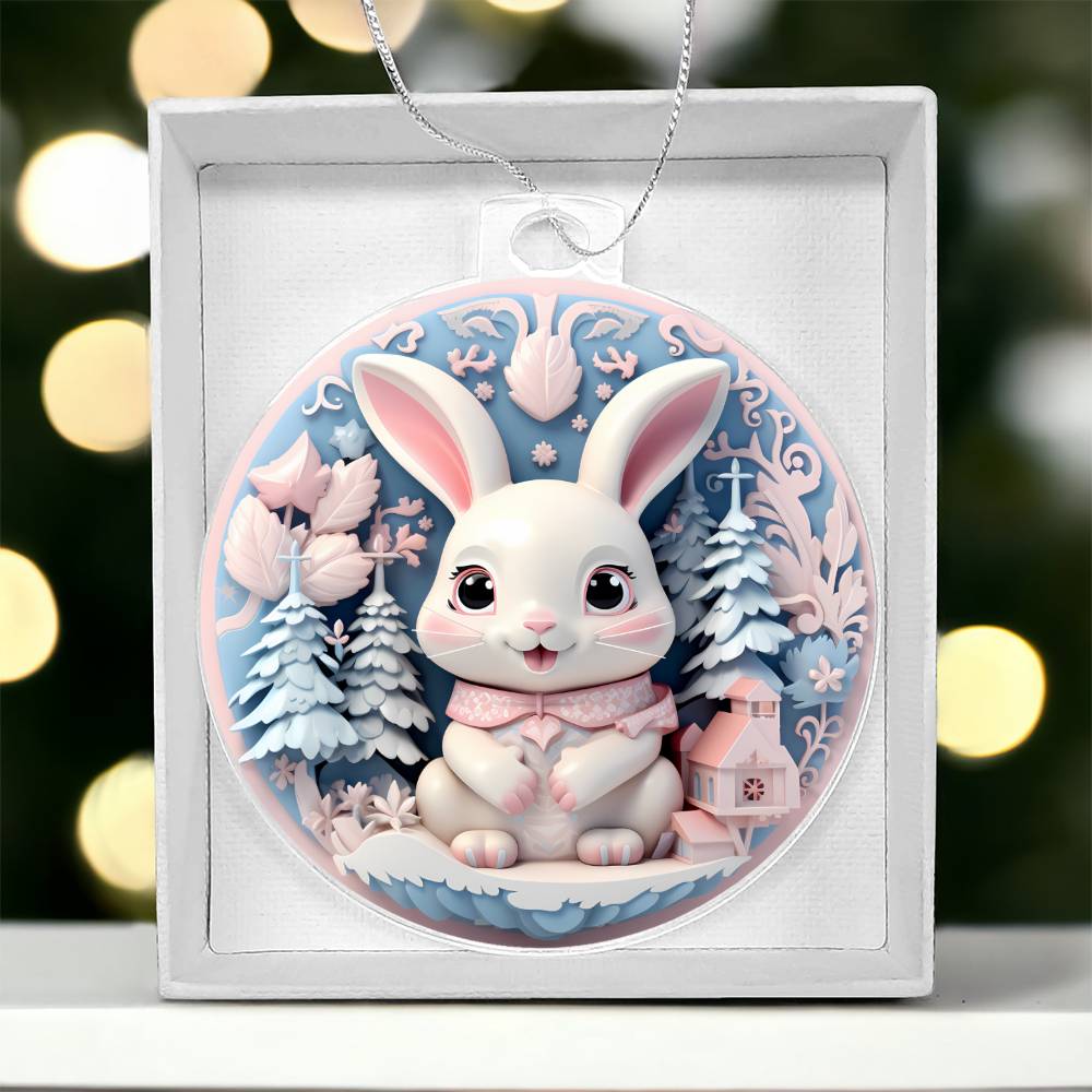 Pastel Bunny Acrylic Christmas Ornament - Pink and Blue Holiday Decoration-[Heartfelt Family Gift]