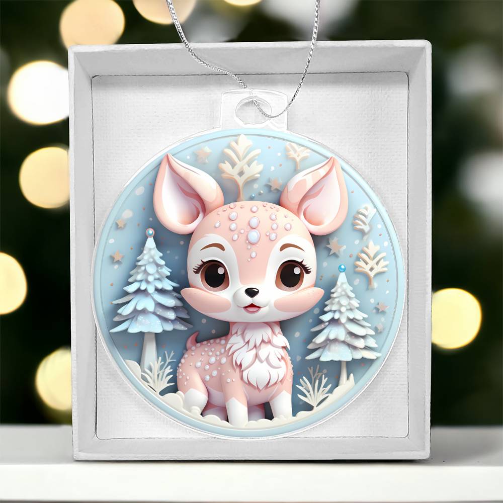 Pastel Pink and Blue Baby Deer Acrylic Christmas Ornament-[Heartfelt Family Gift]