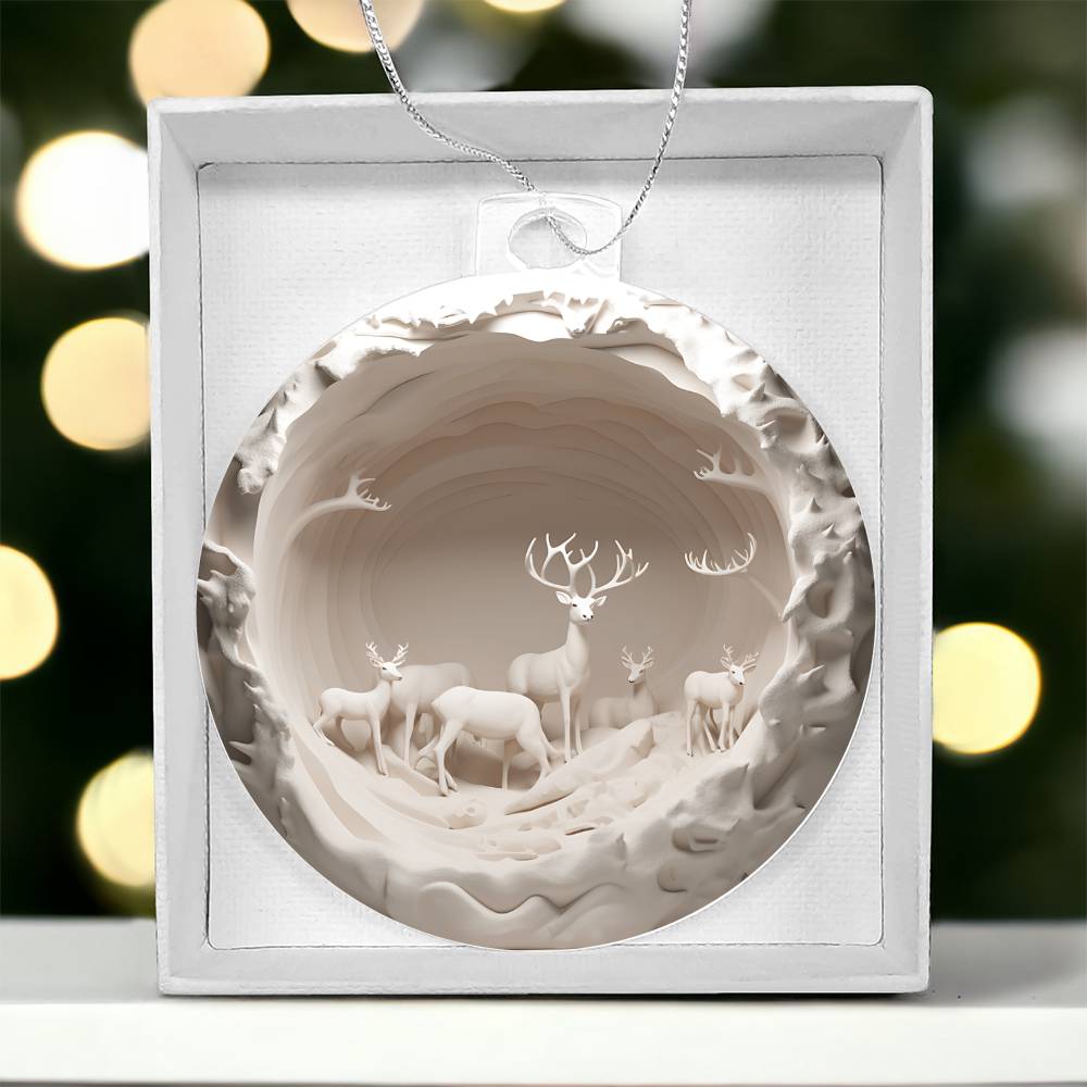 3D Winter Deer Acrylic Ornament - Handcrafted Holiday Decor-[Heartfelt Family Gift]