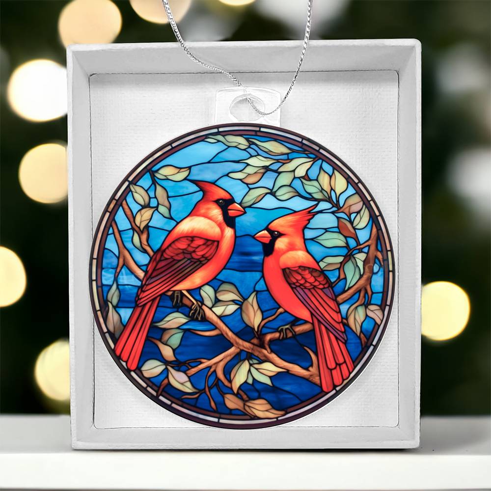 Cardinals Stained Glass Acrylic Ornament-[Heartfelt Family Gift]