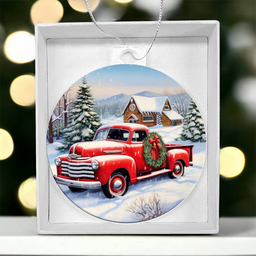 Red Pick Up Truck Acrylic Ornament-[Heartfelt Family Gift]
