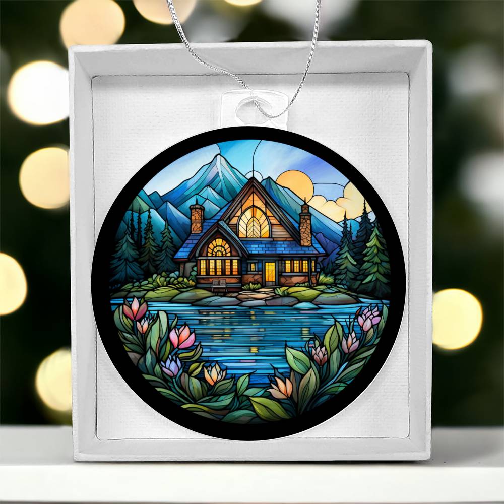Stained Glass Lake House Christmas Ornament - Handcrafted Holiday Decor-[Heartfelt Family Gift]