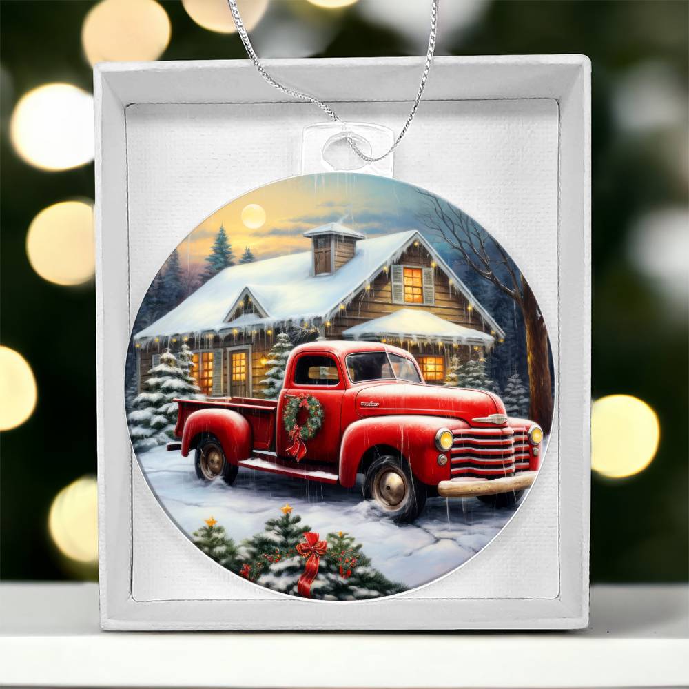 Red Truck Acrylic Christmas Ornament-[Heartfelt Family Gift]
