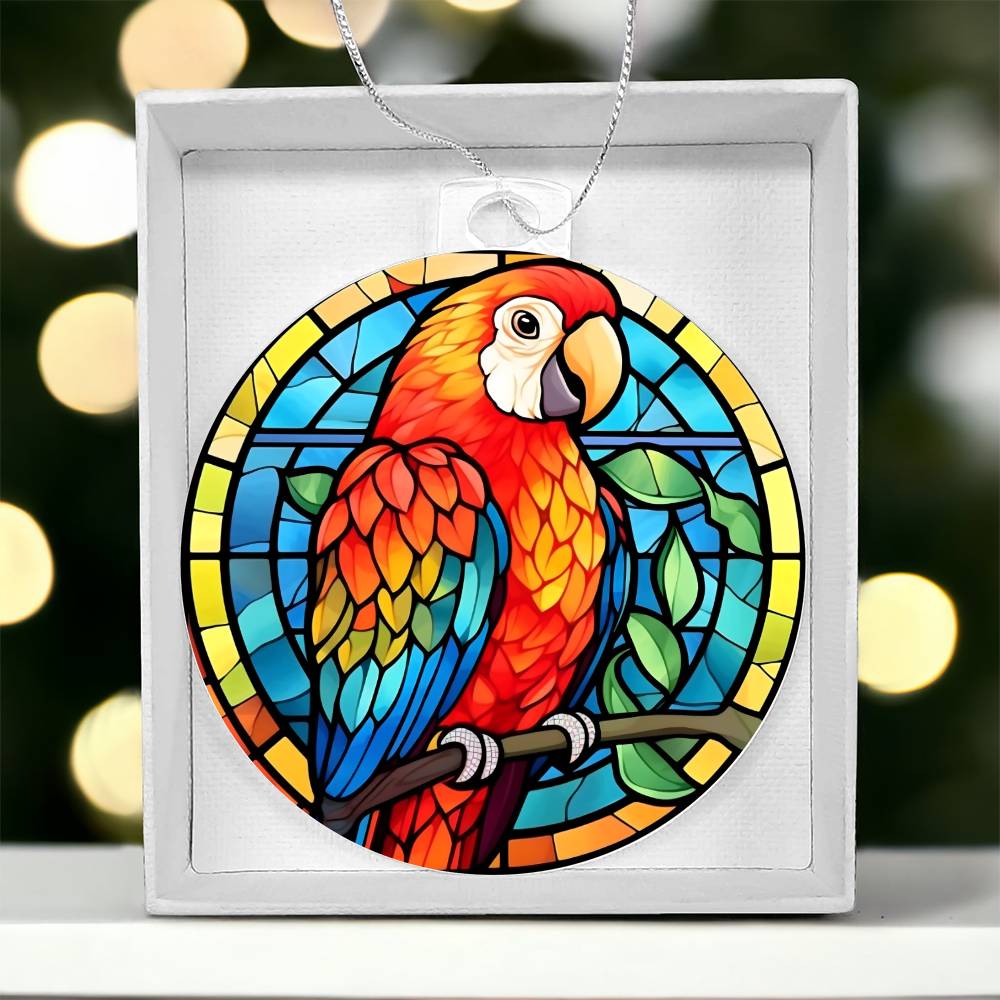 Festive Stained Glass Parrot Christmas Tree Ornament - Unique Handcrafted Design for Bird Lovers-[Heartfelt Family Gift]