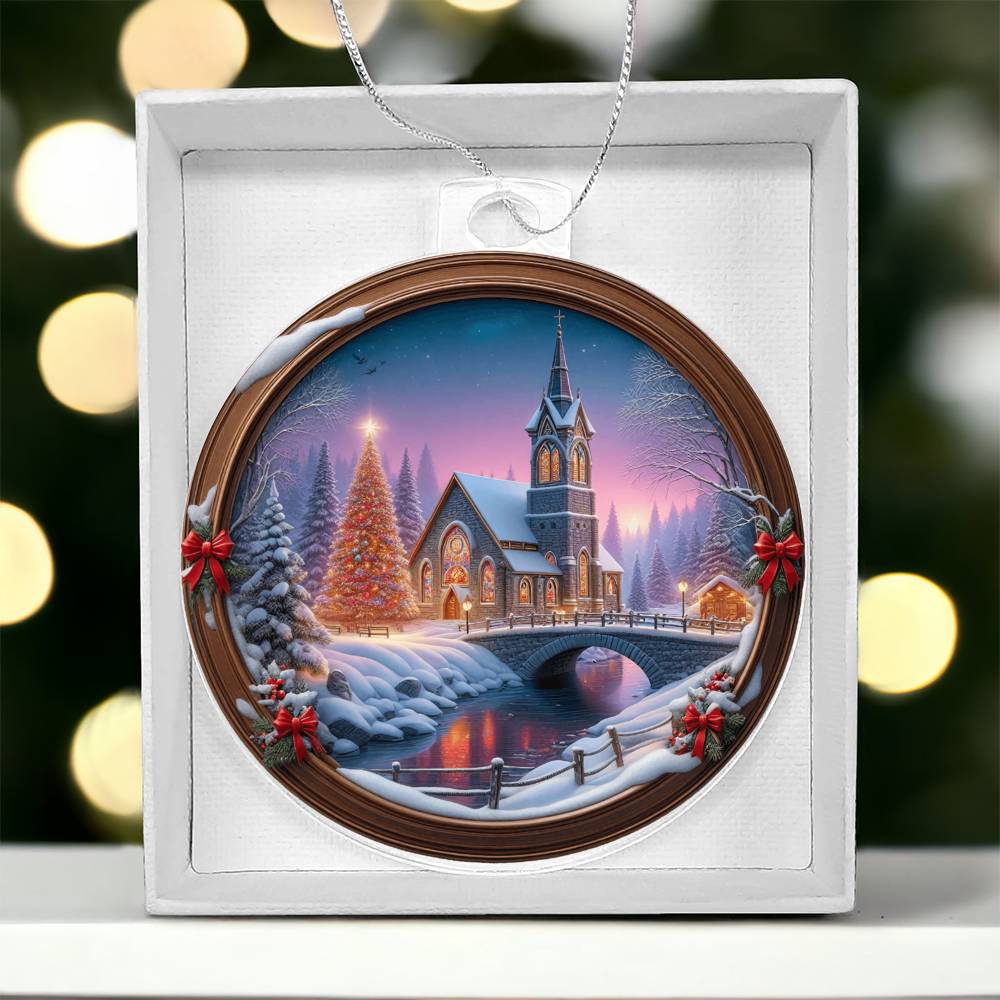 Snowy Church Acrylic Christmas Ornament