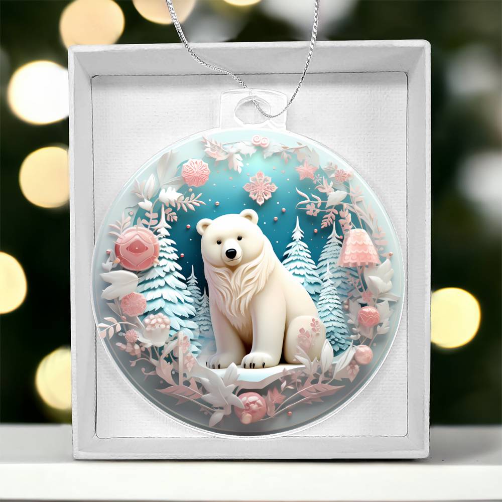 Pastel Pink and Blue Polar Bear Christmas Ornament - Acrylic Holiday Decor-[Heartfelt Family Gift]
