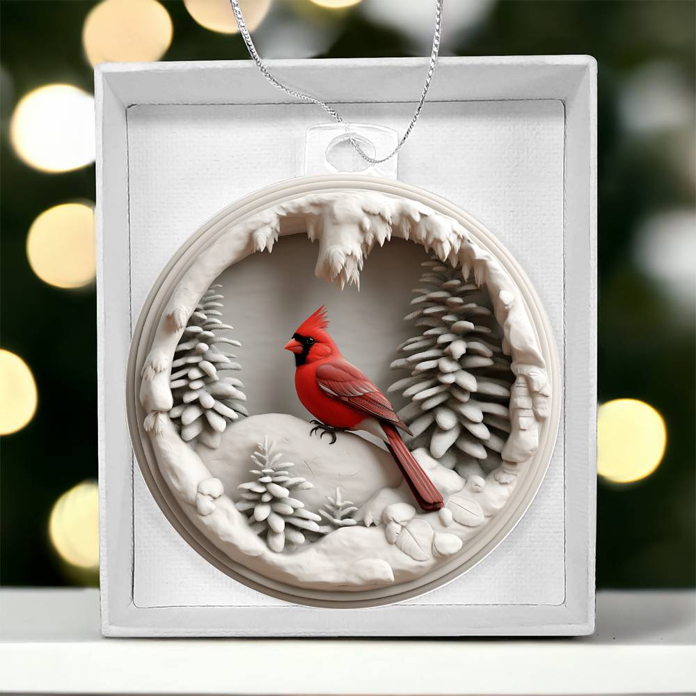Cardinal 3d Effect Acrylic Ornament-[Heartfelt Family Gift]