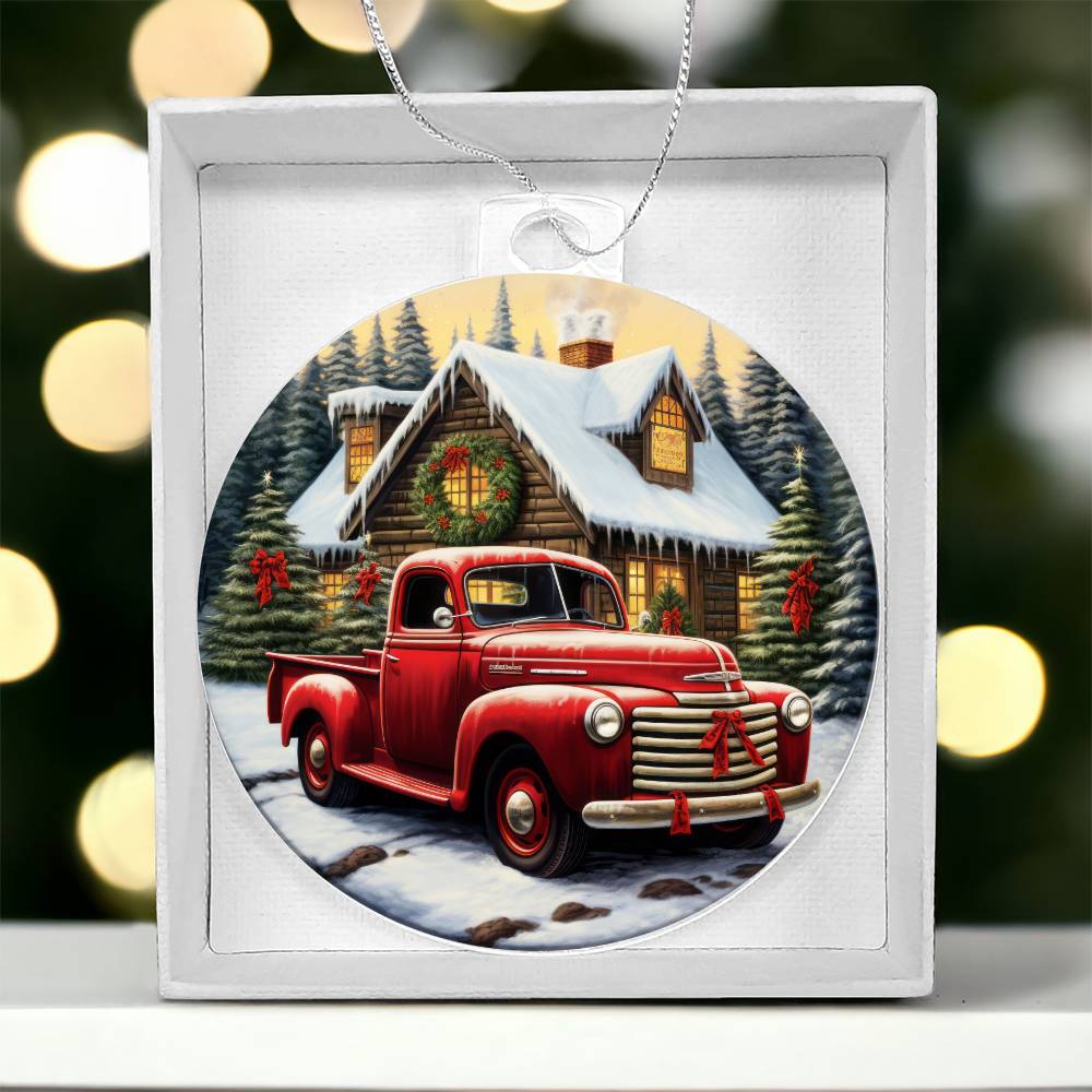 Red Pickup Truck Acrylic Christmas Ornament-[Heartfelt Family Gift]