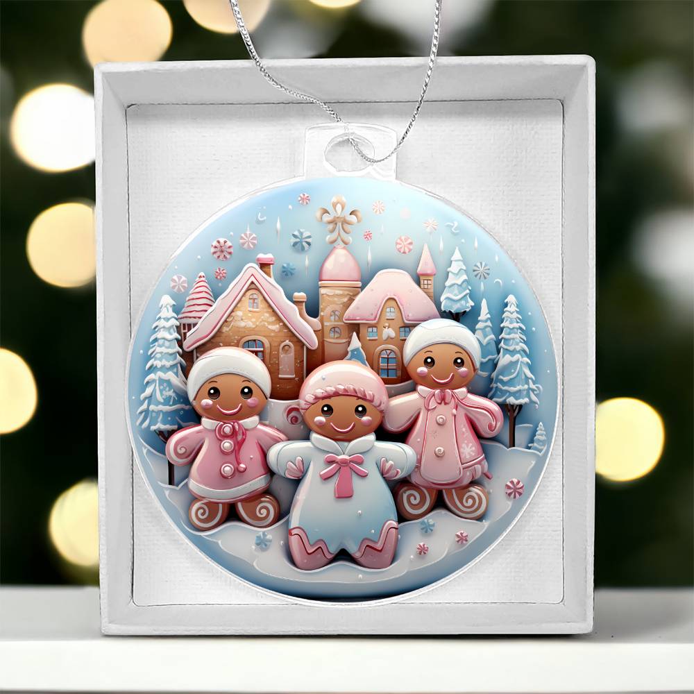 Pastel Pink and Blue Gingerbread Children Christmas Ornament - Acrylic Holiday Decor-[Heartfelt Family Gift]