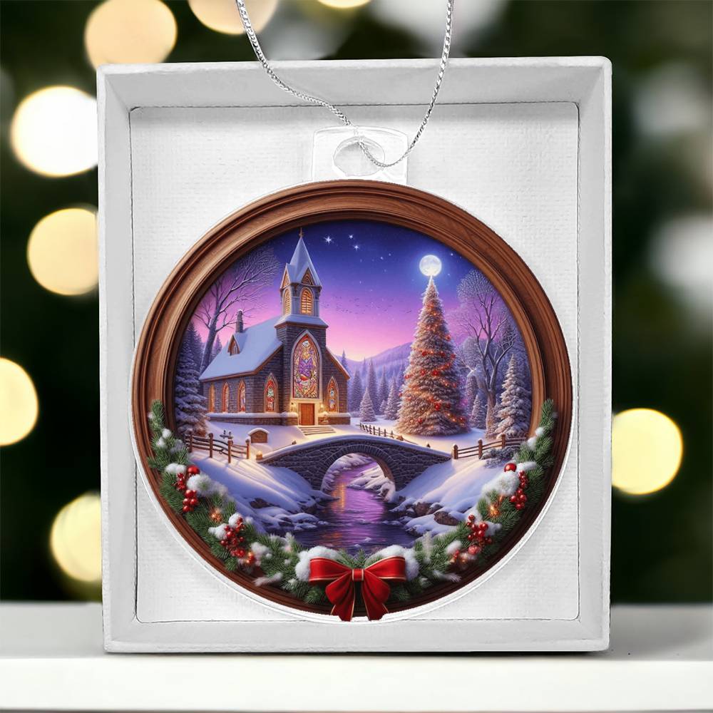 Snowy Church Acrylic Christmas Ornament