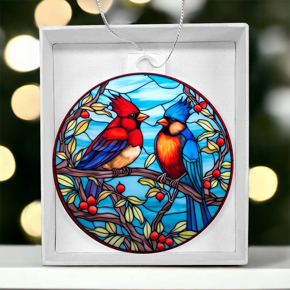 Cardinal Birds Stained Glass Effect Acrylic Christmas Ornament-[Heartfelt Family Gift]