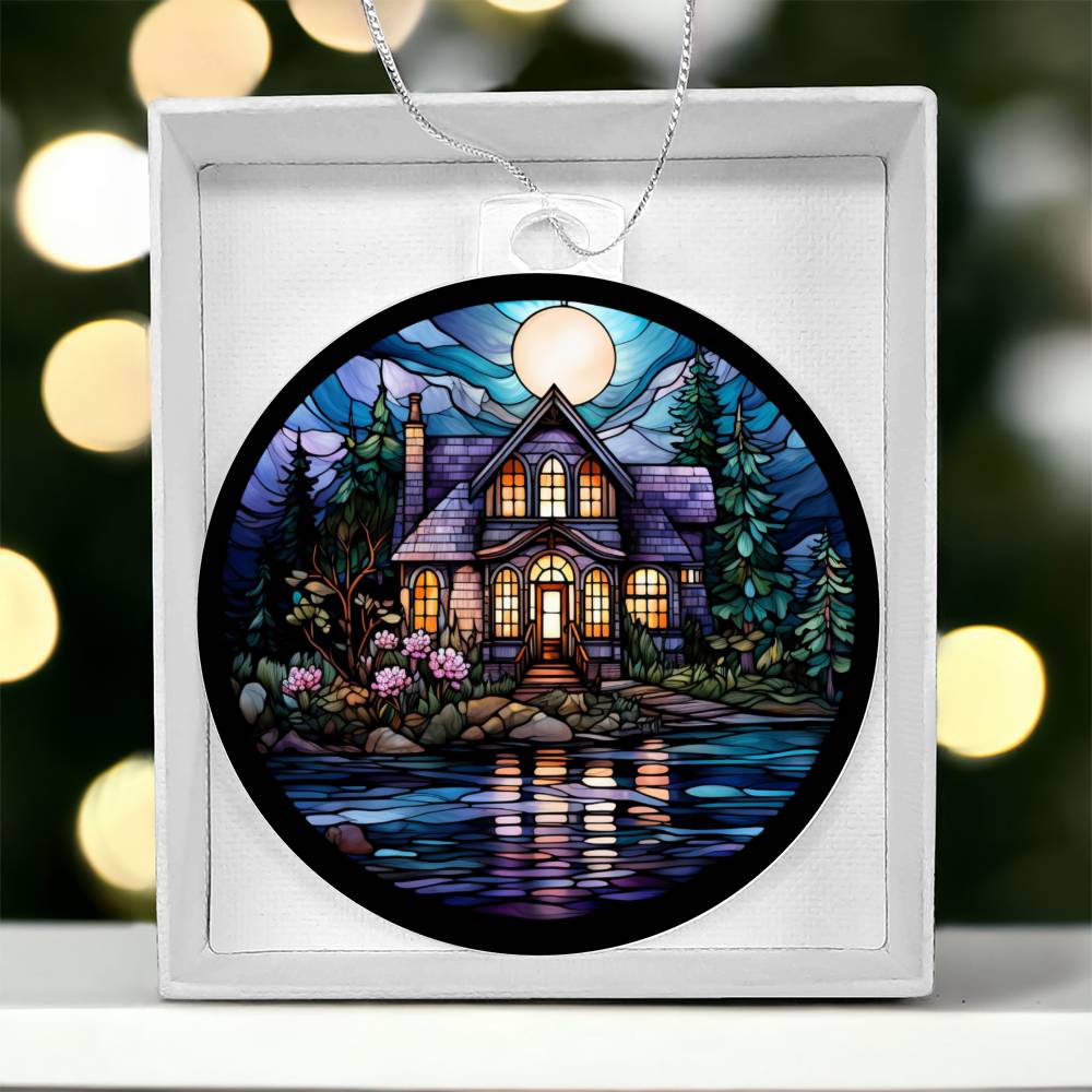 Lake House Stained Glass Christmas Ornament-[Heartfelt Family Gift]