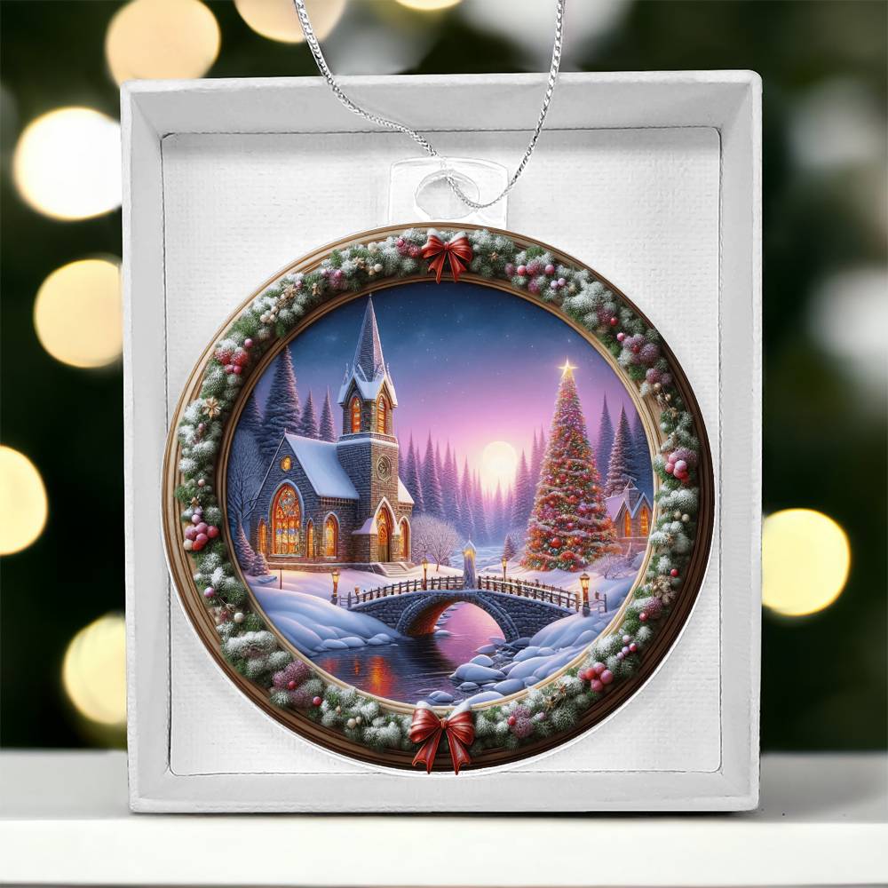 Snowy Church Acrylic Christmas Ornament