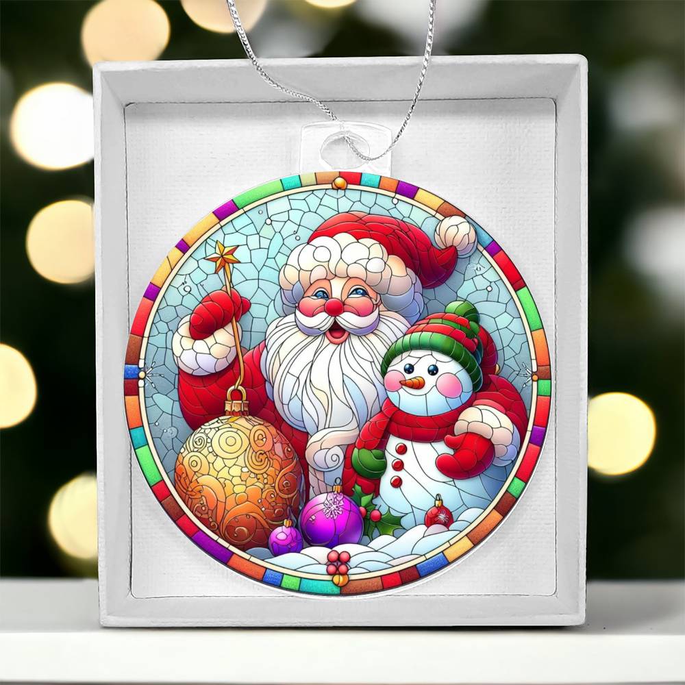 Stained Glass-Style Acrylic Christmas Ornament Santa and Snowman for Festive Decor-[Heartfelt Family Gift]