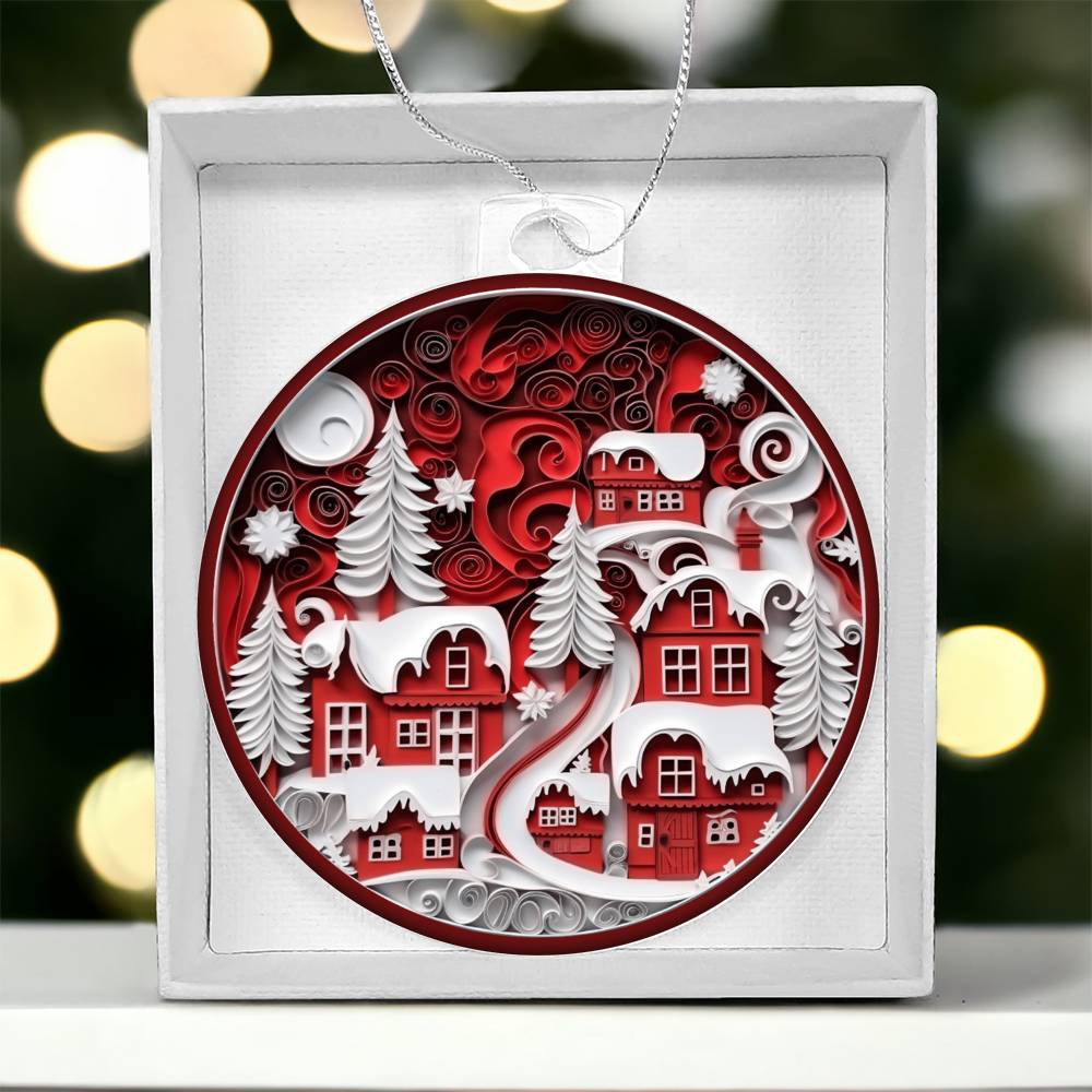 Red Christmas Village Acrylic Ornament-[Heartfelt Family Gift]
