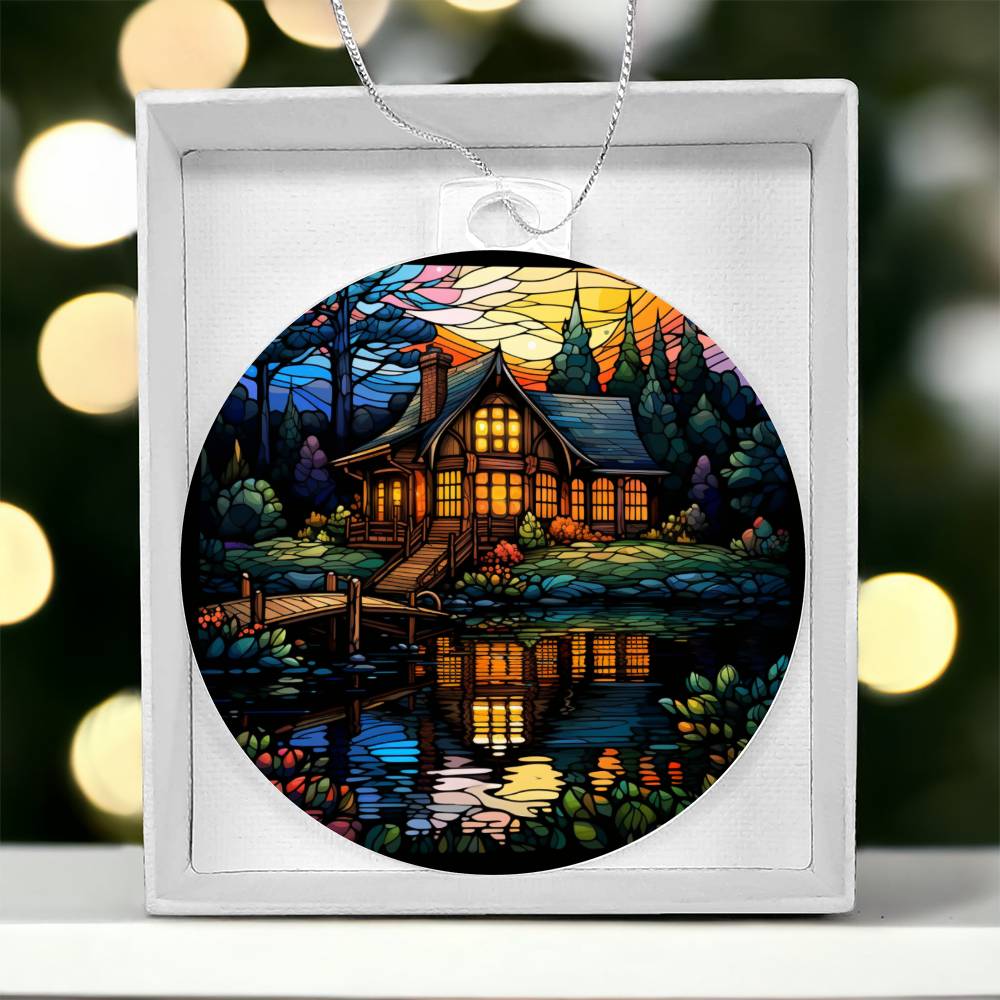 Handcrafted Stained Glass Lake House Christmas Ornament - Perfect for Decorating Your Holiday Home-[Heartfelt Family Gift]