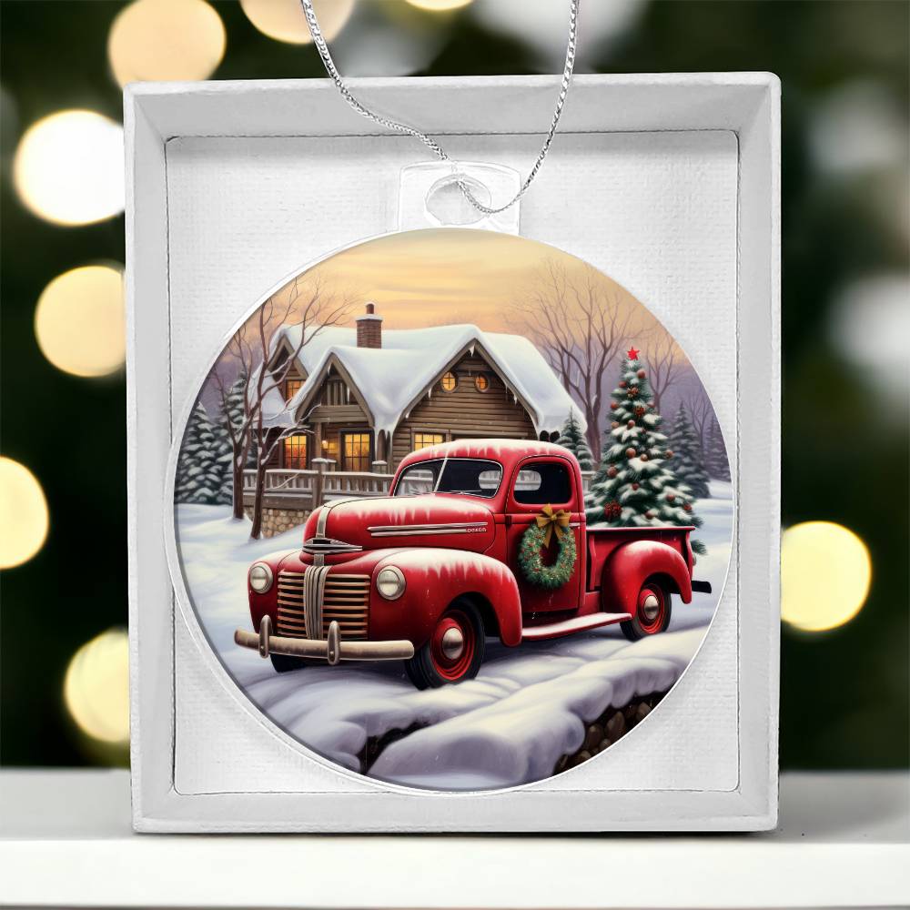 Red Truck Acrylic Christmas Ornament-[Heartfelt Family Gift]