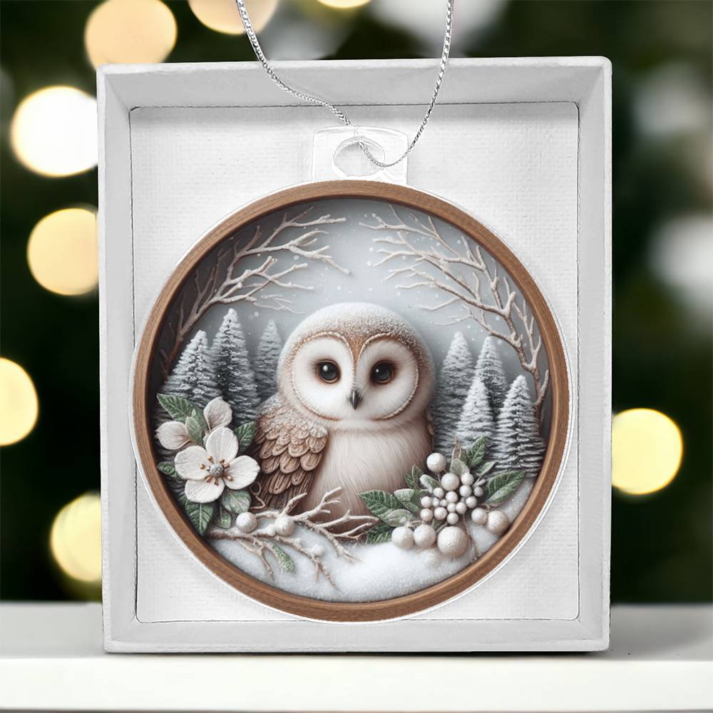 Woodland Owl 3D Effect Acrylic Christmas Ornament