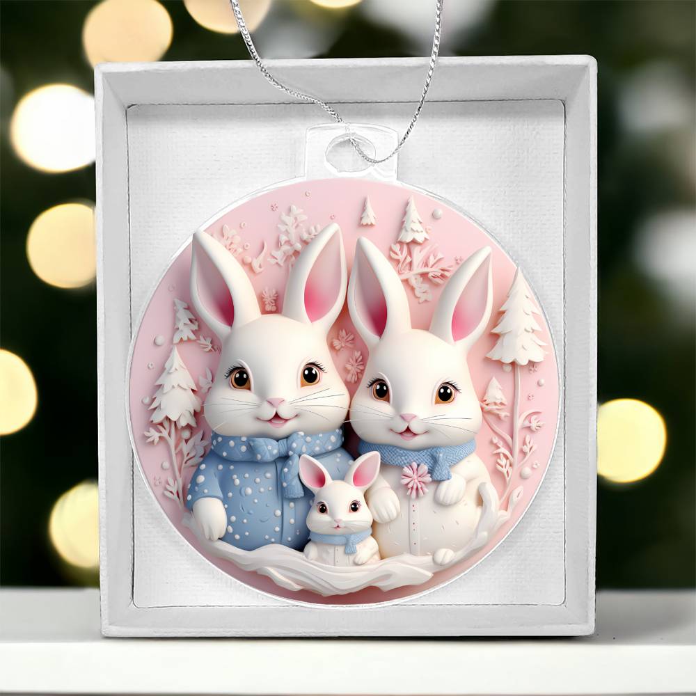 Pastel Pink and Blue Bunny Family Christmas Ornament - Acrylic Adorable Additions to Your Tree-[Heartfelt Family Gift]