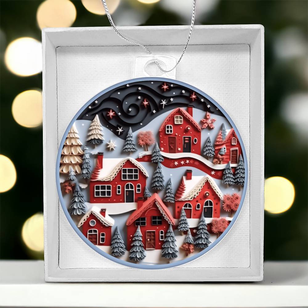 Red Christmas Village Acrylic Ornament-[Heartfelt Family Gift]