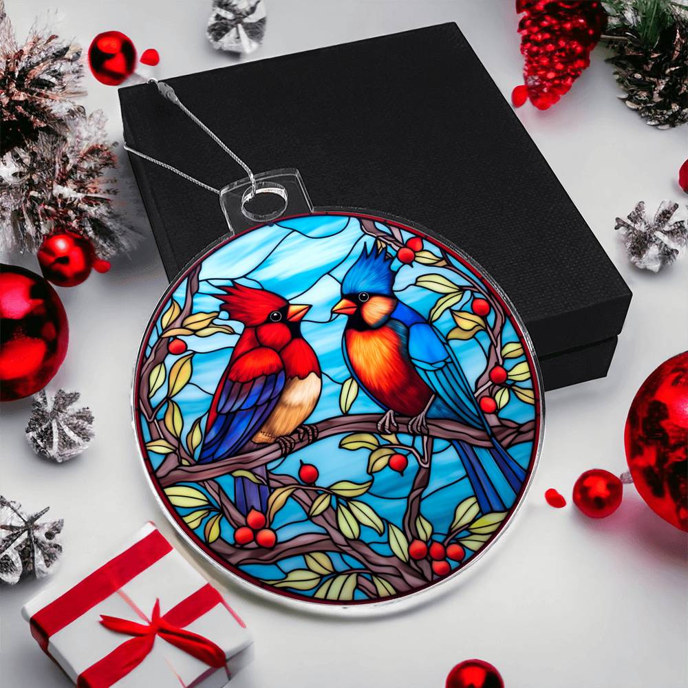 Cardinal Birds Stained Glass Effect Acrylic Christmas Ornament-[Heartfelt Family Gift]