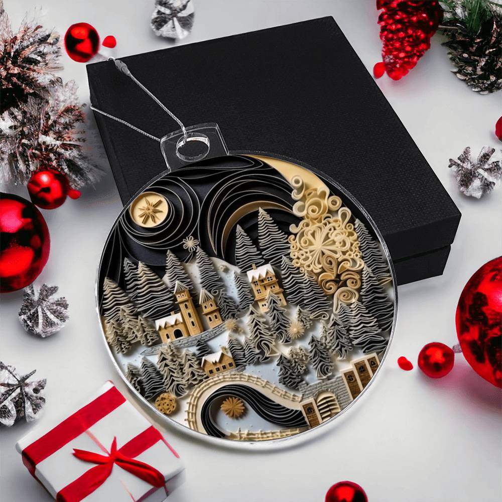 Village Quilling Effect Acrylic Ornament-[Heartfelt Family Gift]