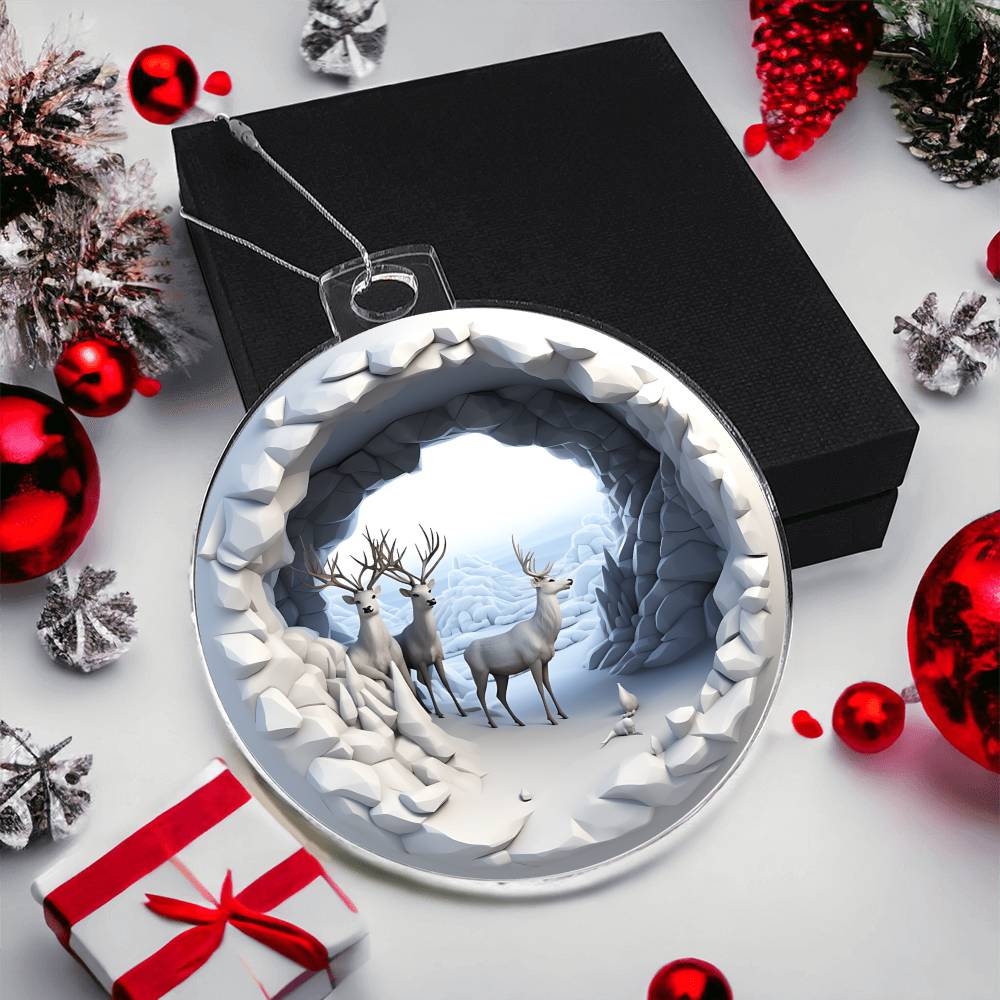 Rustic Winter Deer Acrylic Ornament  Handmade Holiday Decoration-[Heartfelt Family Gift]