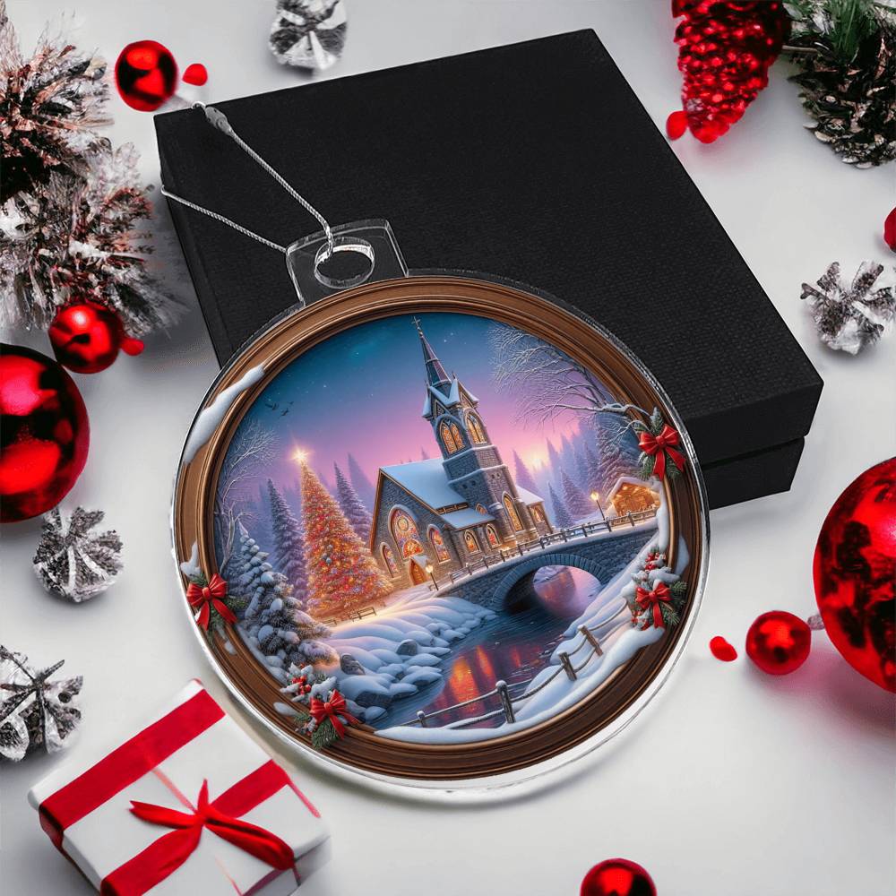 Snowy Church Acrylic Christmas Ornament