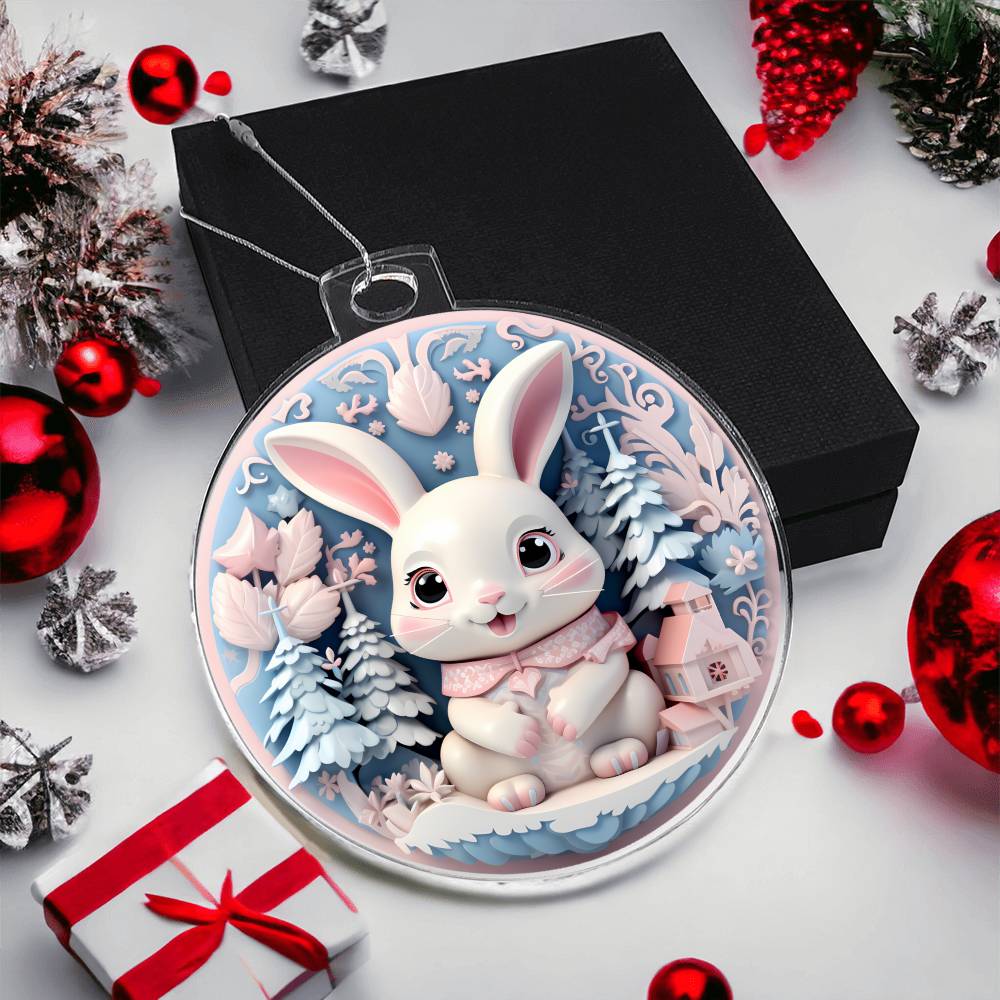 Pastel Bunny Acrylic Christmas Ornament - Pink and Blue Holiday Decoration-[Heartfelt Family Gift]