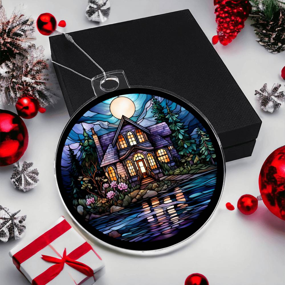 Lake House Stained Glass Christmas Ornament-[Heartfelt Family Gift]