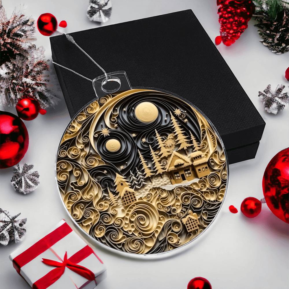 Village Quilling Effect Acrylic Ornament-[Heartfelt Family Gift]
