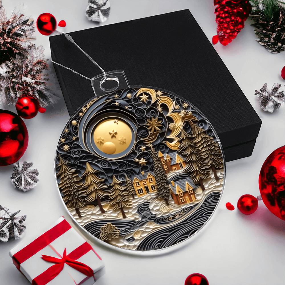 Village Quilling Effect Acrylic Ornament-[Heartfelt Family Gift]