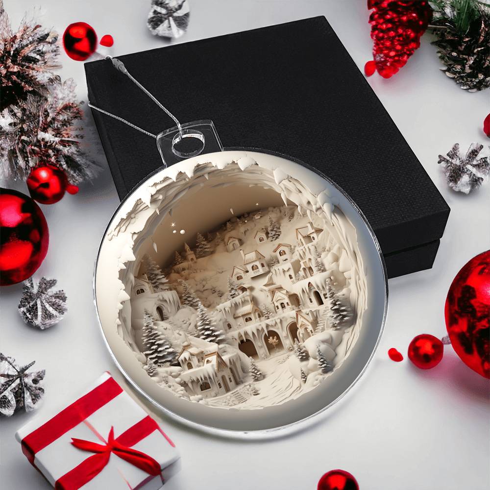3D Winter Scene Acrylic Ornament with Realistic Effect  Perfect Holiday Decoration-[Heartfelt Family Gift]
