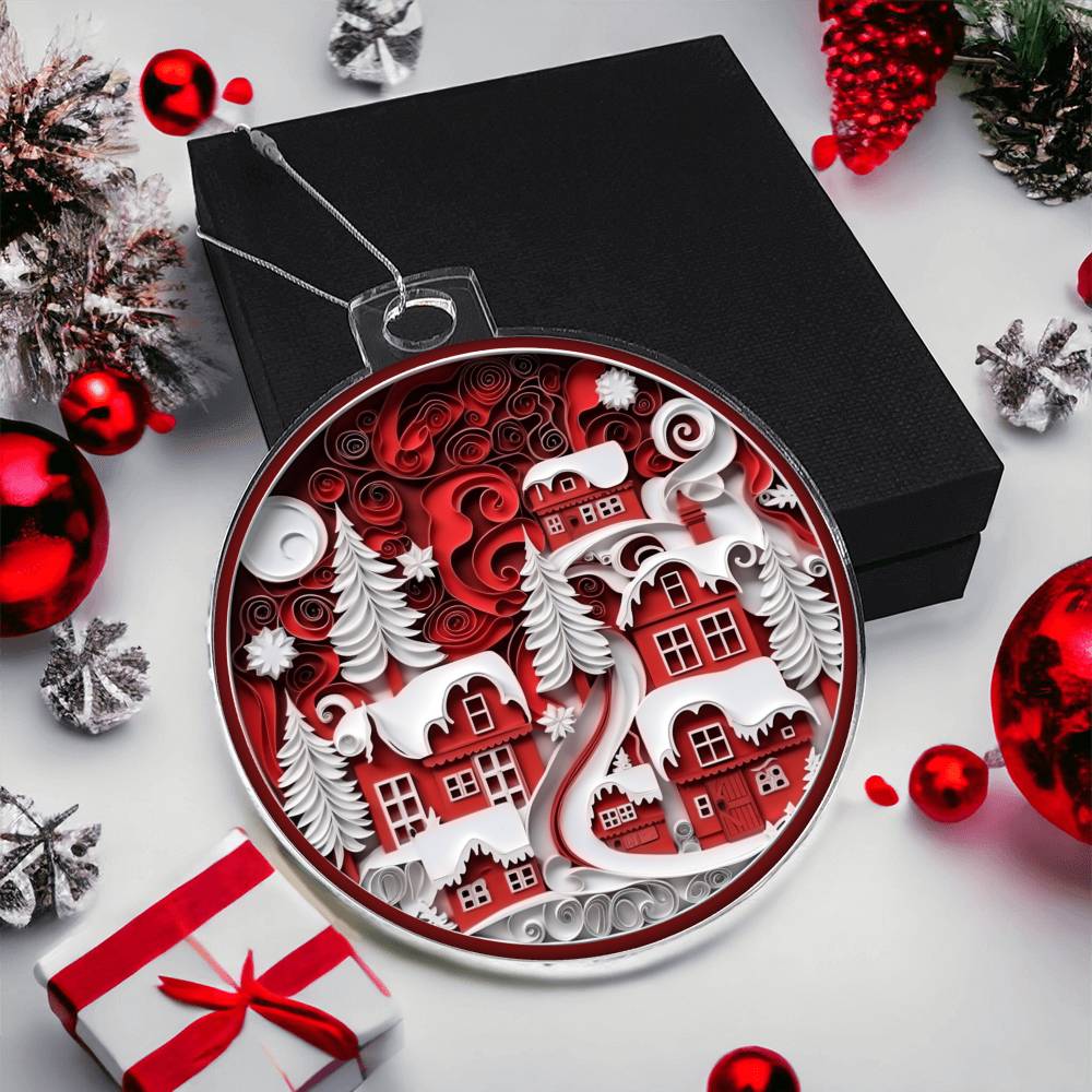 Red Christmas Village Acrylic Ornament-[Heartfelt Family Gift]