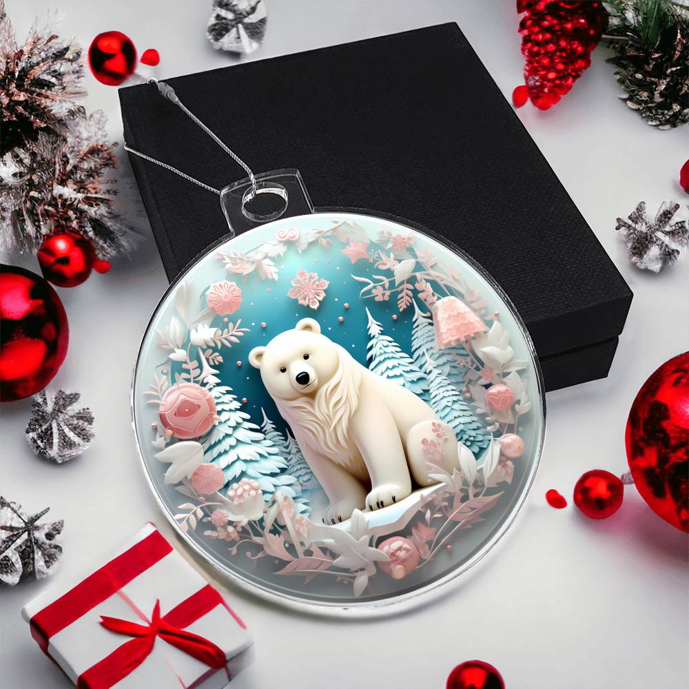 Pastel Pink and Blue Polar Bear Christmas Ornament - Acrylic Holiday Decor-[Heartfelt Family Gift]