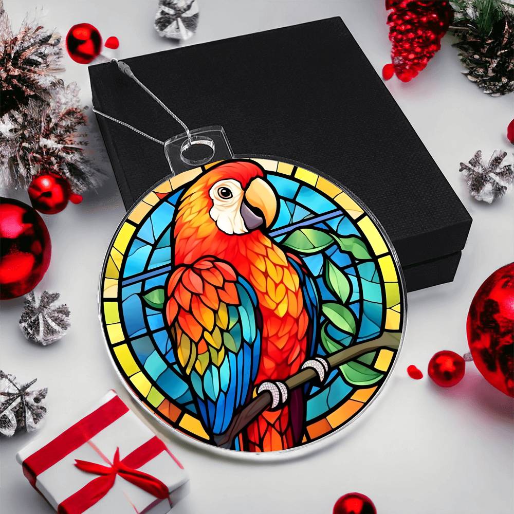 Festive Stained Glass Parrot Christmas Tree Ornament - Unique Handcrafted Design for Bird Lovers-[Heartfelt Family Gift]