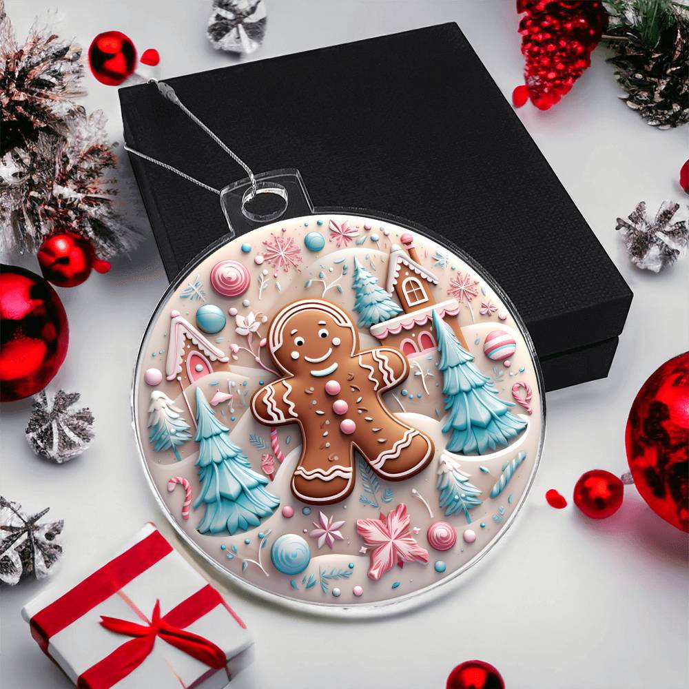 Pastel Gingerbread Man Christmas Ornament Pink and Blue Acrylic - Unique Holiday Decor-[Heartfelt Family Gift]