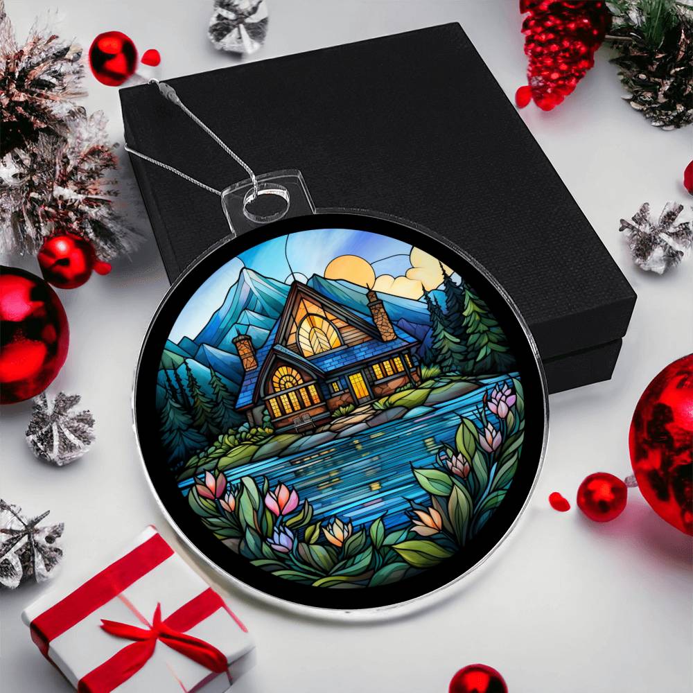 Stained Glass Lake House Christmas Ornament - Handcrafted Holiday Decor-[Heartfelt Family Gift]