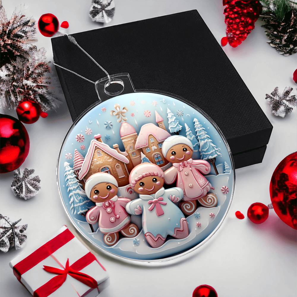 Pastel Pink and Blue Gingerbread Children Christmas Ornament - Acrylic Holiday Decor-[Heartfelt Family Gift]