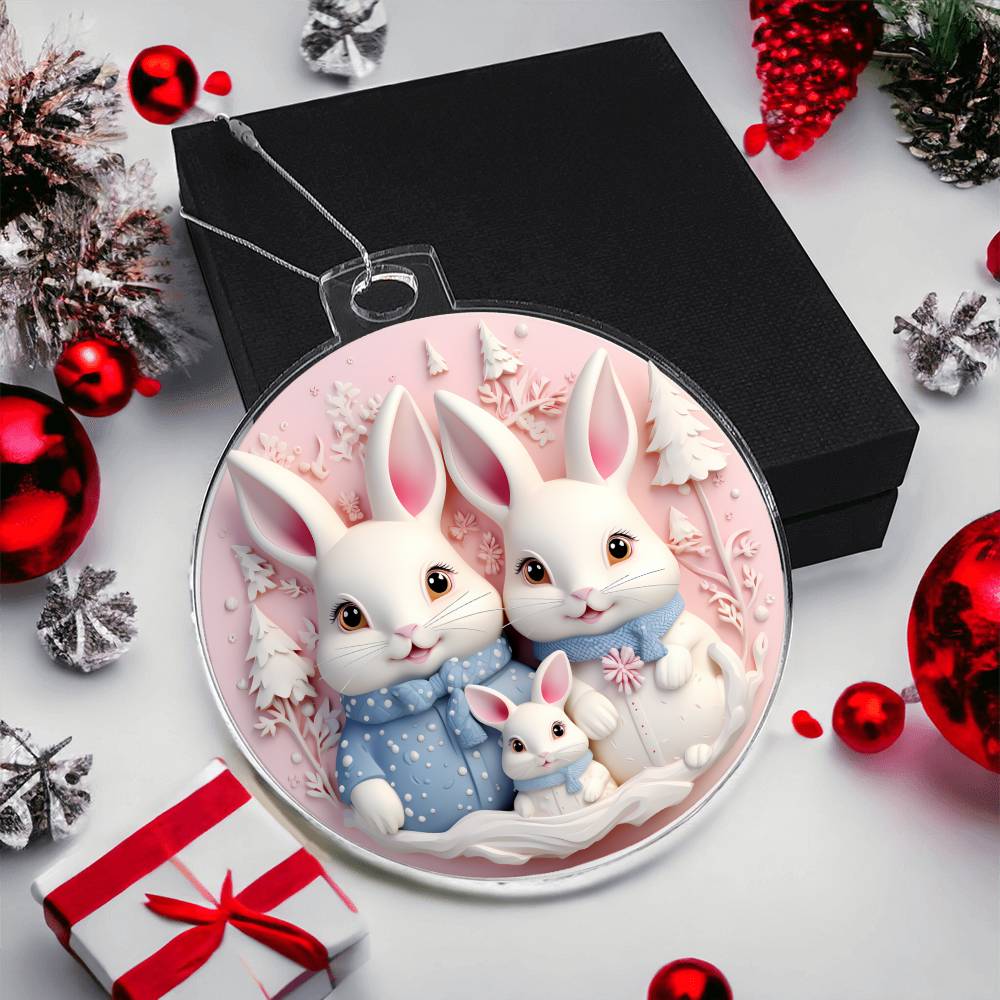Pastel Pink and Blue Bunny Family Christmas Ornament - Acrylic Adorable Additions to Your Tree-[Heartfelt Family Gift]