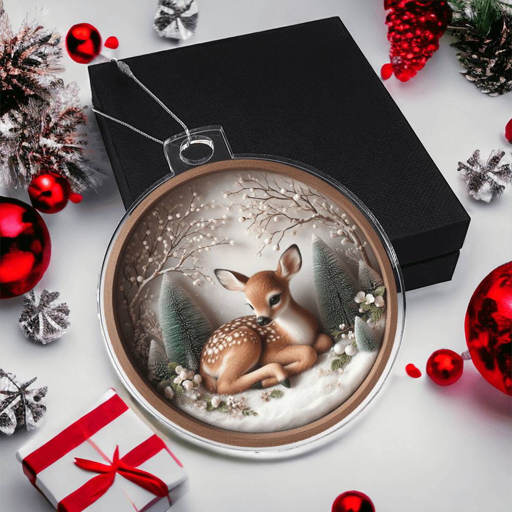 Woodland Deer 3D Effect Acrylic Christmas Ornament