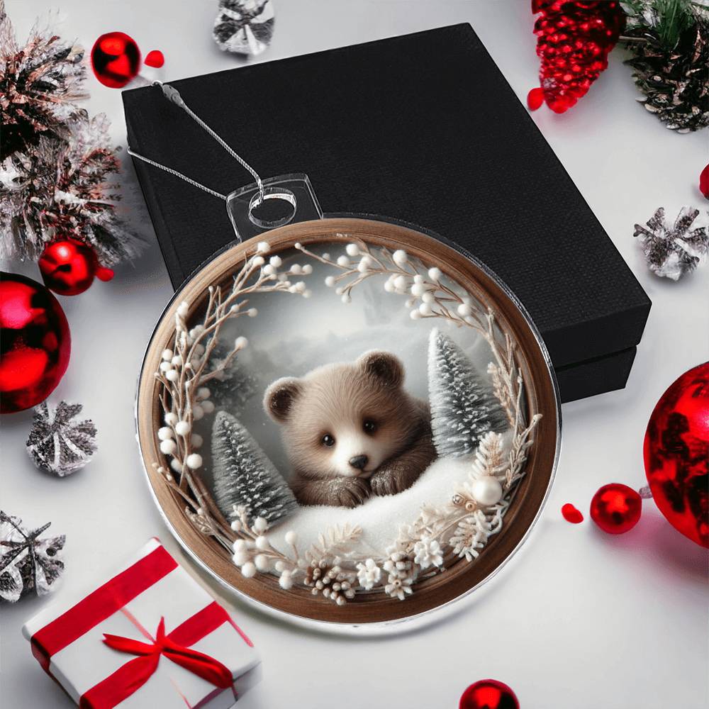 Woodland Bear 3D Effect Christmas Ornament