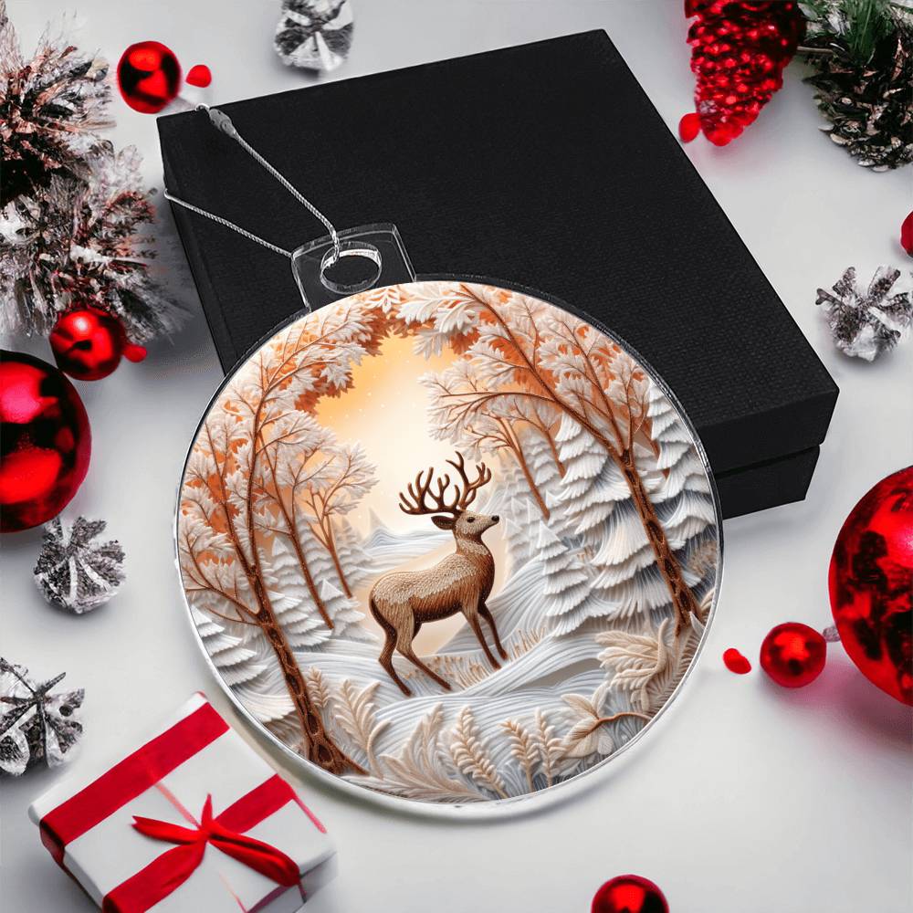 Deer in Snow Acrylic Christmas Ornament - Perfect for Holiday Decor-[Heartfelt Family Gift]
