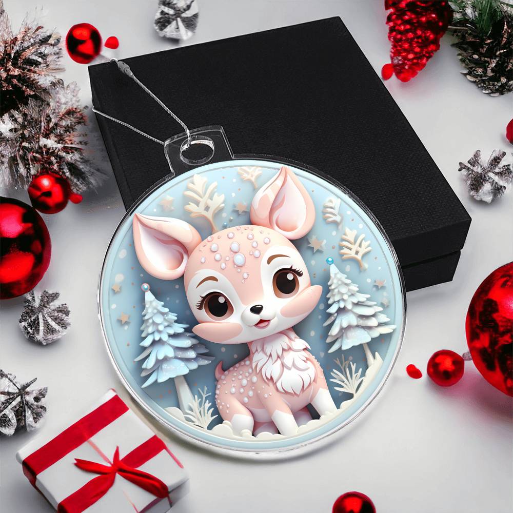 Pastel Pink and Blue Baby Deer Acrylic Christmas Ornament-[Heartfelt Family Gift]