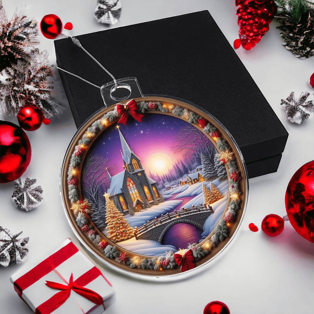 Snowy Church Acrylic Christmas Ornament